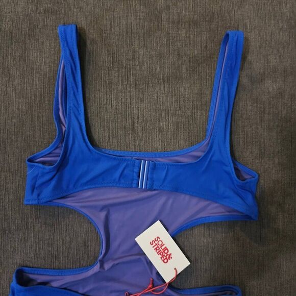 Solid And Striped Blue Crinkle Rib Azure Sarah One Piece Swimsuit Size Medium - Picture 9 of 16